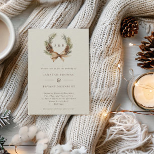 Invitación Boda de monograma de guirnaldas y conos de inviern
