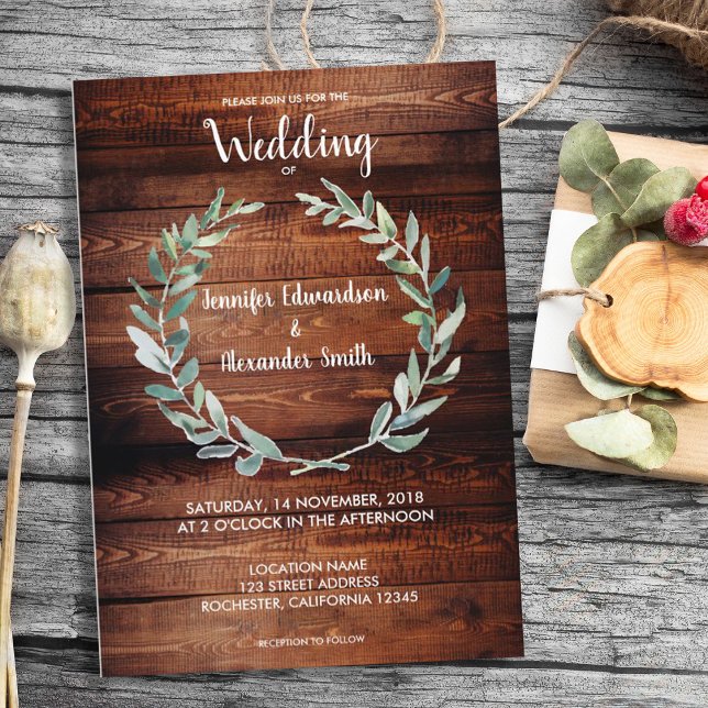 Invitación Boda de monograma de hojas de oliva de acuarela rú (Subido por el creador)
