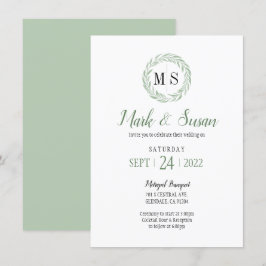 Invitación Boda de monograma de la guirnalda verde