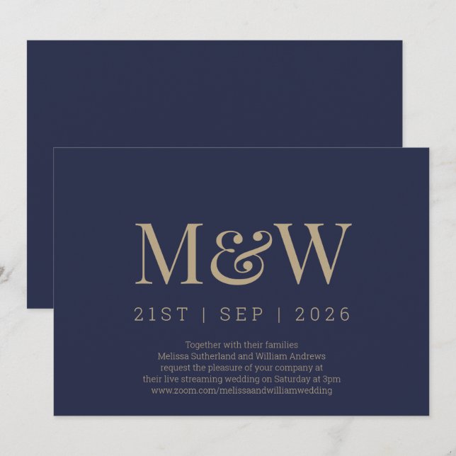 Invitación Boda de Monograma de la Marina Virtual Moderna (Anverso / Reverso)