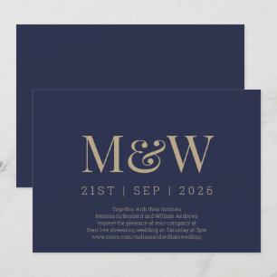 Invitación Boda de Monograma de la Marina Virtual Moderna