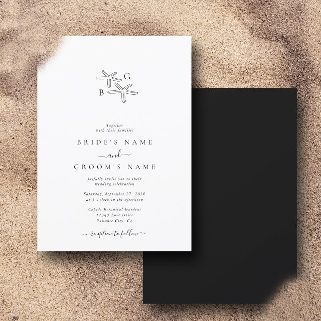 Invitación Boda de monograma de la playa de Starfish minimali (Minimalist Starfish Beach Monogram Wedding Invitation)