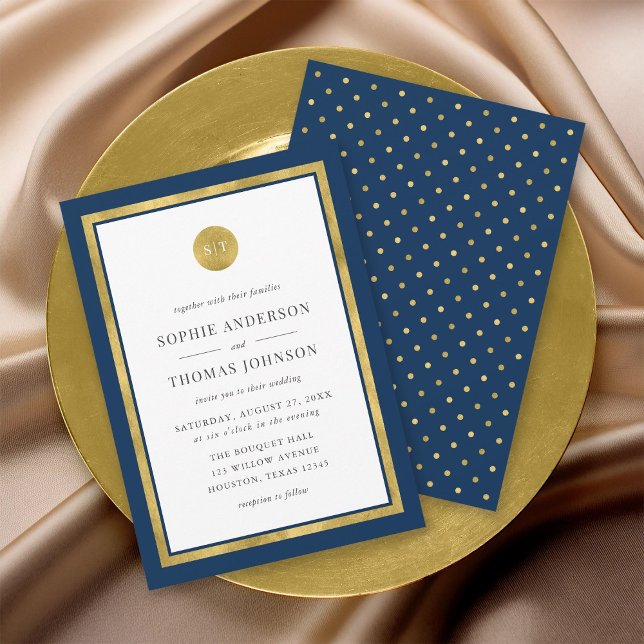 Invitación Boda de Monograma de la Ronda Dorada Clásica de Co (Subido por el creador)