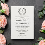 Invitación Boda de Monograma de León Gris Blanco<br><div class="desc">Elegante invitación casera tradicional en un diseño de tipografía en blanco roto y gris con monograma de corona laurel y hermosos tipos de letra. Tipografía en blanco roto invitación a boda con un monograma de vegetación y hermosos tipos de letra con padres que lo alojan.</div>