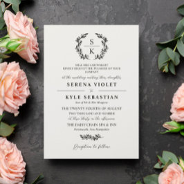 Invitación Boda de Monograma de León Gris Blanco