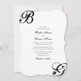 Invitación Boda de Monograma de Letra Script en Blanco y Negr