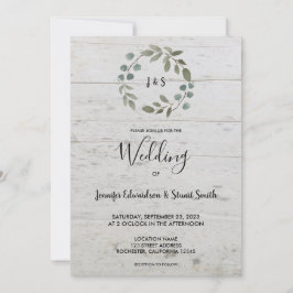 Invitación Boda de monograma de madera de hojas de acuarela r
