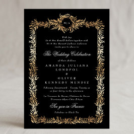 Invitación boda de monograma de marco botánico de oro de esmo