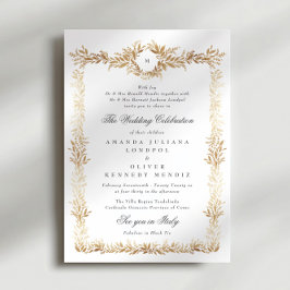 Invitación boda de monograma de marco botánico de oro tradici