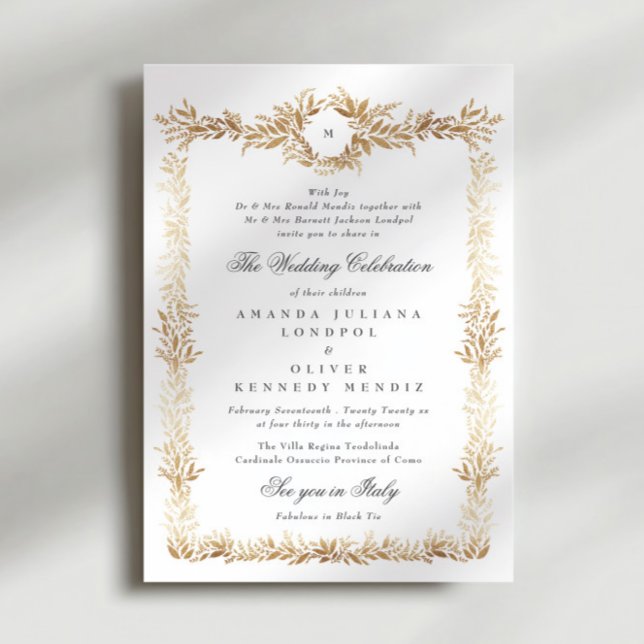 Invitación boda de monograma de marco botánico de oro tradici (Subido por el creador)