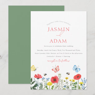 Invitación Boda de monograma de mariposa de flor silvestre ro