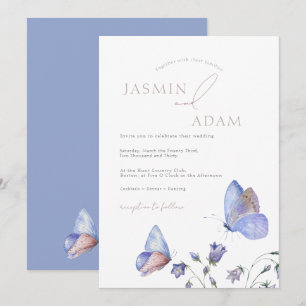 Invitación Boda de monograma de mariposas azules brillantes