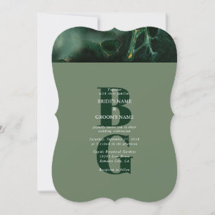Invitación Boda de monograma de mármol verde moderno