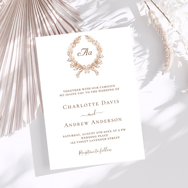 Invitación Boda de monograma de oro blanco rosa (Subido por el creador)