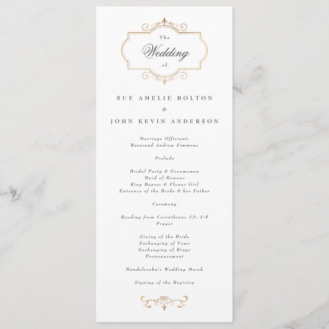 Invitación boda de monograma de oro clásico romántico (Anverso)