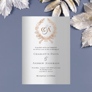 Invitación Boda de monograma de oro de rosa plateado
