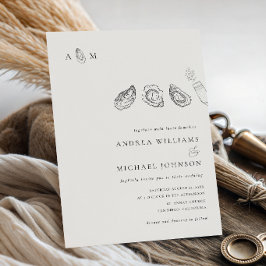 Invitación Boda de Monograma de Ostra Dibujada a Mano con Amp