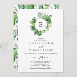 Invitación Boda de Monograma de Palm Tropical Salvaje