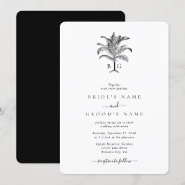 Invitación Boda de monograma de palmeras tropicales minimalis
