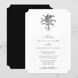 Invitación Boda de monograma de palmeras tropicales minimalis
