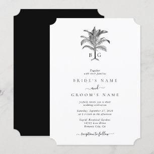 Invitación Boda de monograma de palmeras tropicales minimalis
