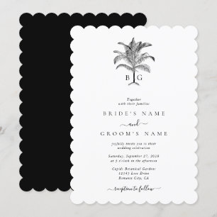 Invitación Boda de monograma de palmeras tropicales minimalis