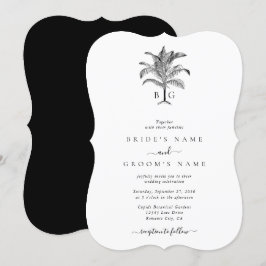 Invitación Boda de monograma de palmeras tropicales minimalis