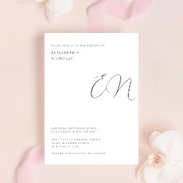 Invitación boda de monograma de pareja elegante en blanco y n