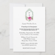 Boda de monograma de peonía rosa floral elegante
