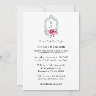 Invitación Boda de monograma de peonía rosa floral elegante