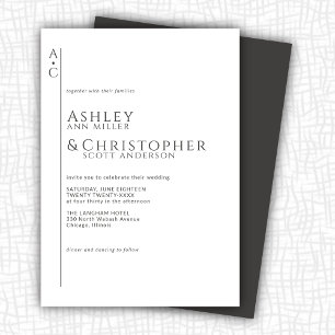 Invitación Boda de monograma de pizarra oscura apilada