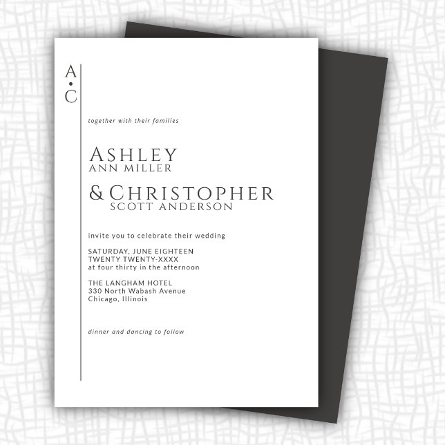 Invitación Boda de monograma de pizarra oscura apilada (Subido por el creador)