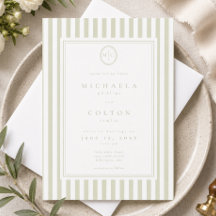 Boda de Monograma de Raya Verde Esmeralda Clásica