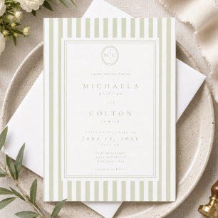 Invitación Boda de Monograma de Raya Verde Esmeralda Clásica