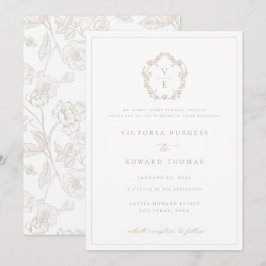 Invitación Boda de monograma de Regency Era Beige Escudo