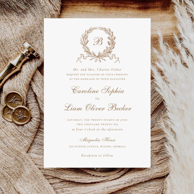 Invitación Boda de monograma de roble de roble de oliva elega (Subido por el creador)