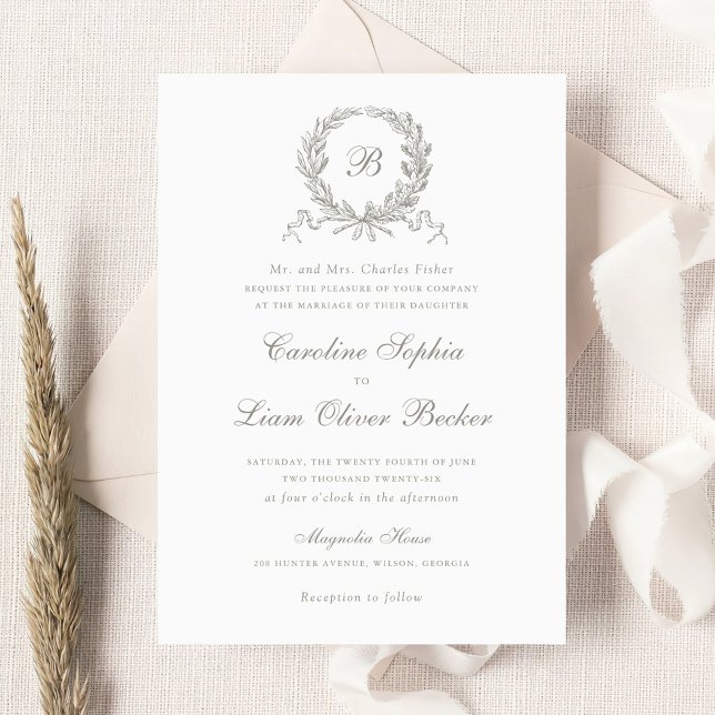Invitación Boda de monograma de roble de roble de oliva elega (Subido por el creador)