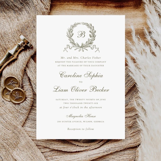Invitación Boda de monograma de roble de roble de oliva elega (Subido por el creador)