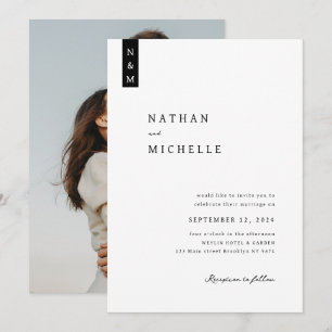 Invitación Boda de Monograma de Sencillo Guión Elegante