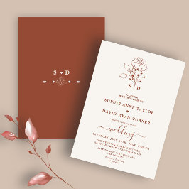 Invitación Boda de Monograma de Terracota minimalista Floral