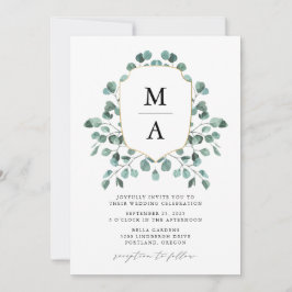 Invitación Boda de monograma de vegetación de eucalipto moder