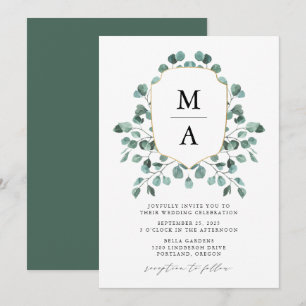 Invitación Boda de monograma de vegetación de eucalipto moder
