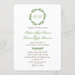 Invitación Boda de monograma de Wreath de Emerald Greenery