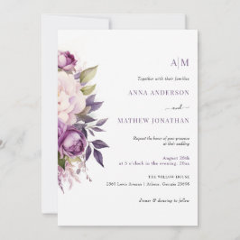 Invitación Boda de monograma del Boho floral Dusty Purple Lav