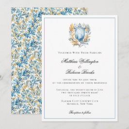 Invitación Boda de monograma del Escudo azul clásico romántic