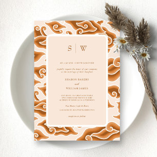 Invitación Boda de Monograma del Naranja ruso Brown Waves