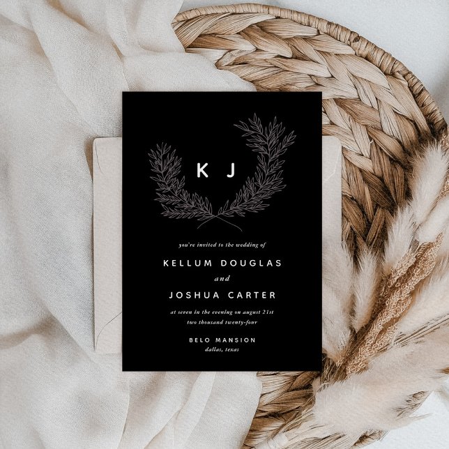 Invitación Boda de Monograma distinguido en blanco y negro (Black and White Distinguished Monogram Wedding Invitation)