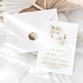 Invitación Boda de Monograma dorado blanco