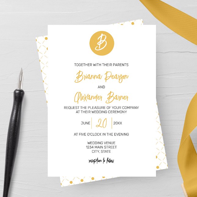 Invitación Boda de monograma dorado sólido (Subido por el creador)