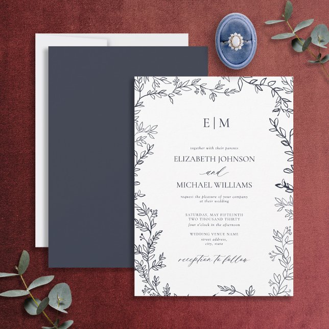 Invitación Boda de Monograma Elegante Azul de la Marina Mínim (Subido por el creador)